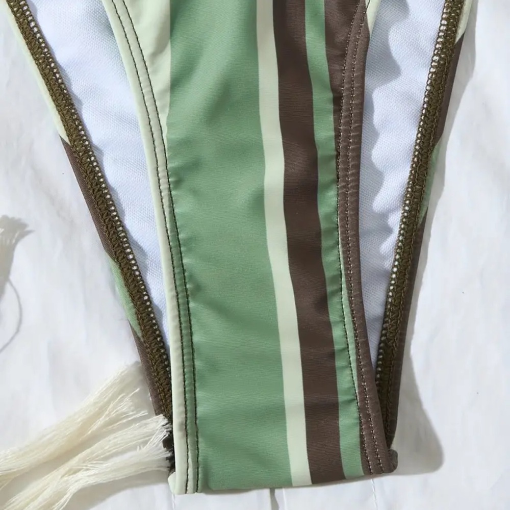 GREEN AND BROWN STRIPED BIKINI SET NWT SIZE SMALL - Picture 6 of 6